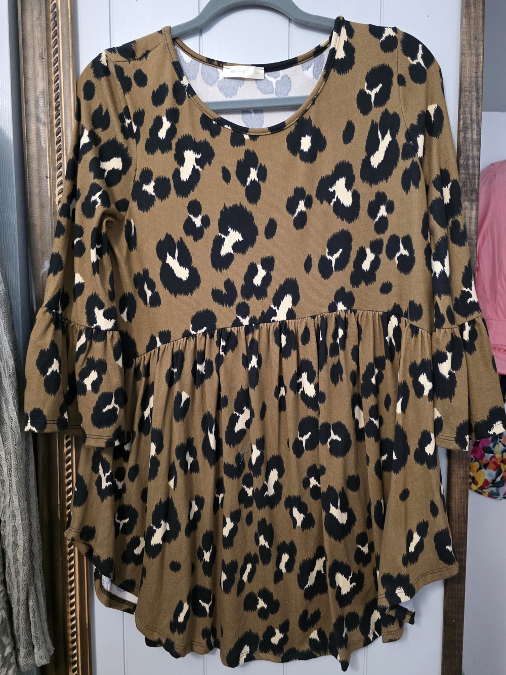 Leopard Print Peplum Tunic Top - Brown/Black/White